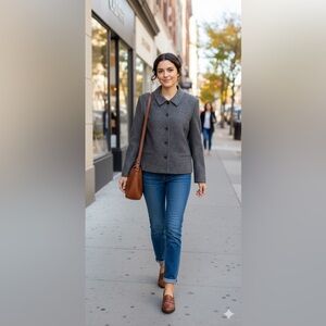 Land’s End Gray Wool Blend Lined Women's Blazer Jacket size 14